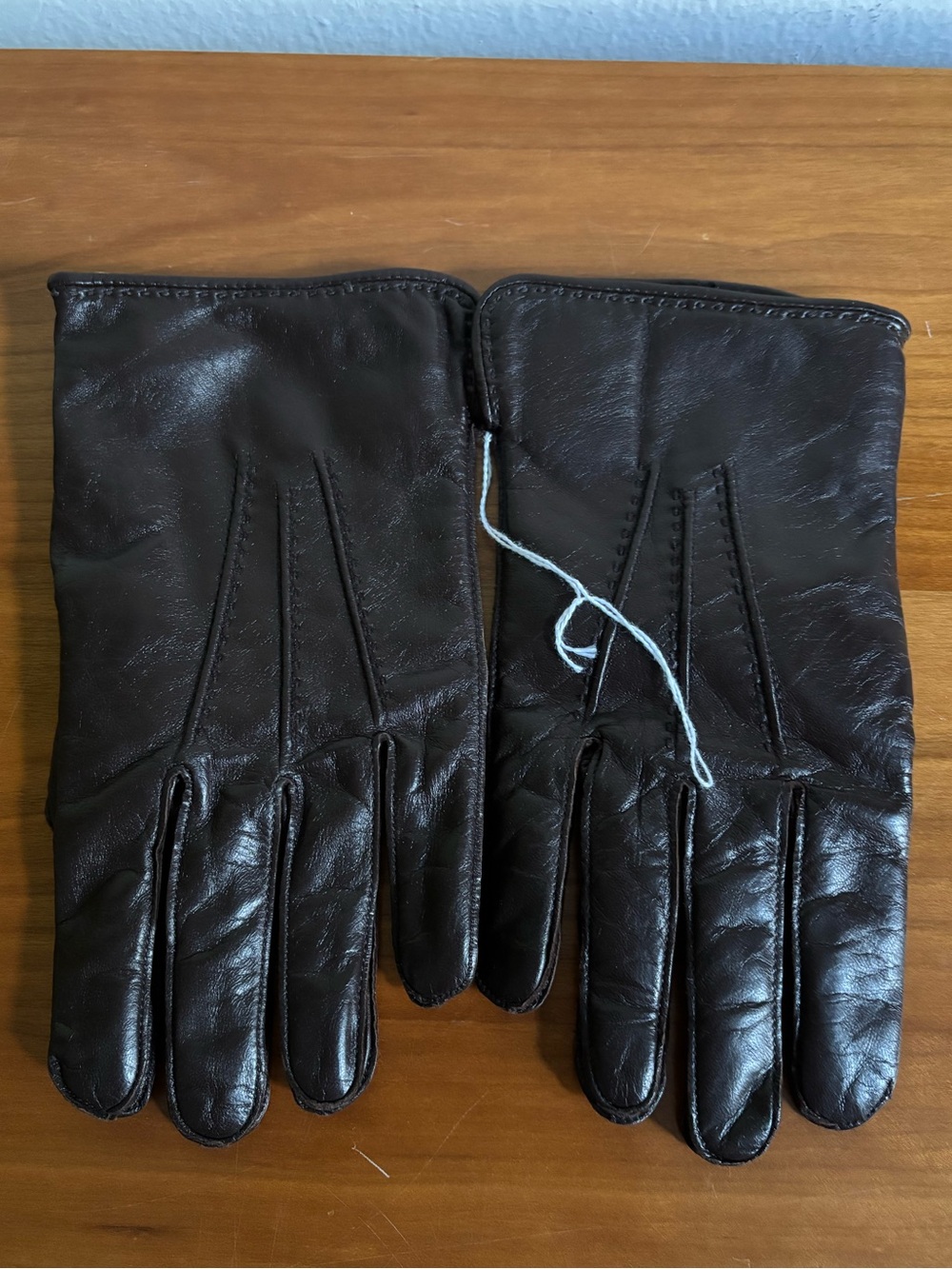 Coach Men's Brown Leather Cashmere Gloves - Classic Stitch Detail Size M
